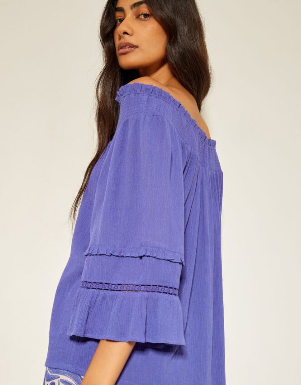 Monsoon Ava Off-The-Shoulder Smock Top Blue - Image 2