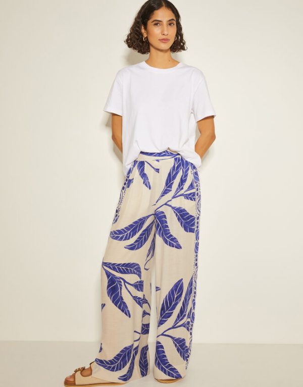 Monsoon Dinah Leaf Print Trousers White - Image 2