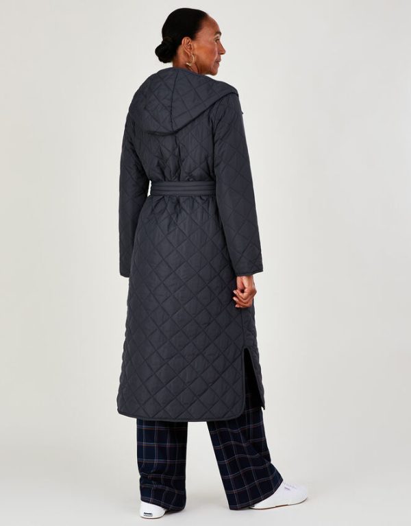 Monsoon Quinn Quilted Hooded Longline Coat in Recycled Polyester Grey - Image 2