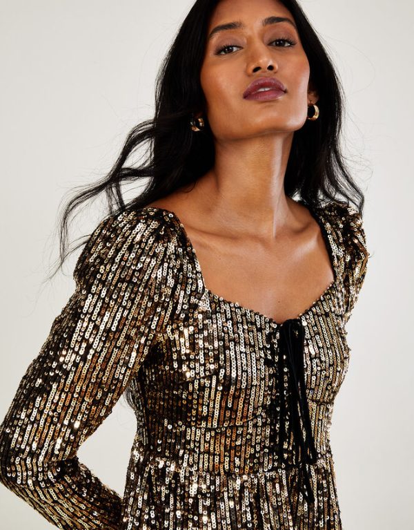 Monsoon Georgina Sequin Maxi Dress Gold - Image 2