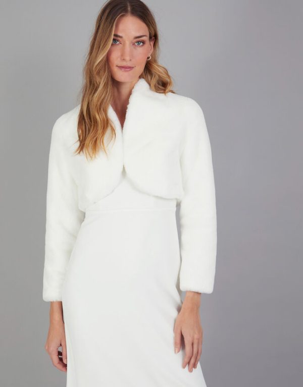 Monsoon Melanie Faux Fur Bridal Jacket Ivory - Image 2