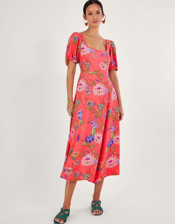 Monsoon Regina Floral Print Tea Dress Orange - Image 2