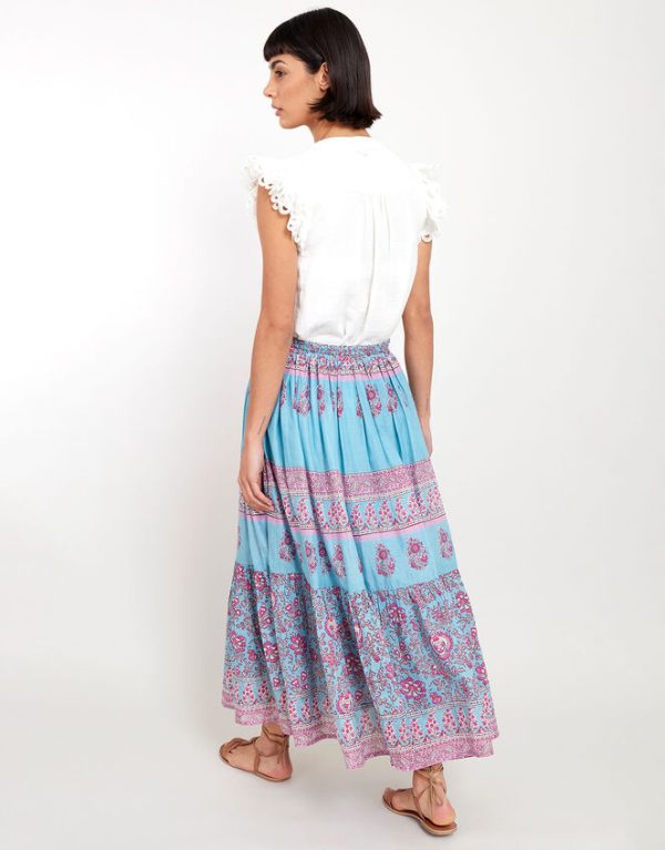 Monsoon East Print Tie Maxi Skirt Blue - Image 3