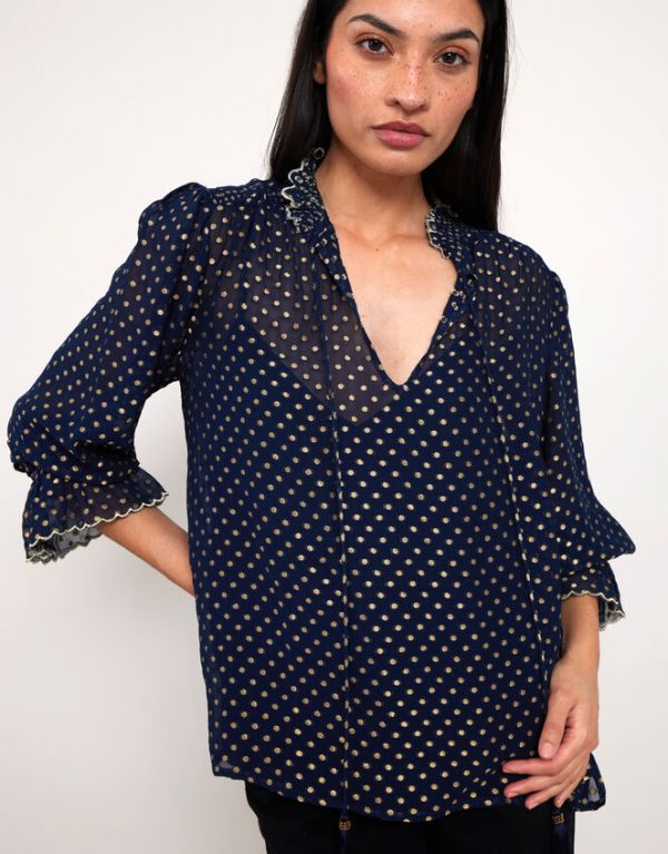 Monsoon East Foil Polka Dot Blouse Blue - Image 3