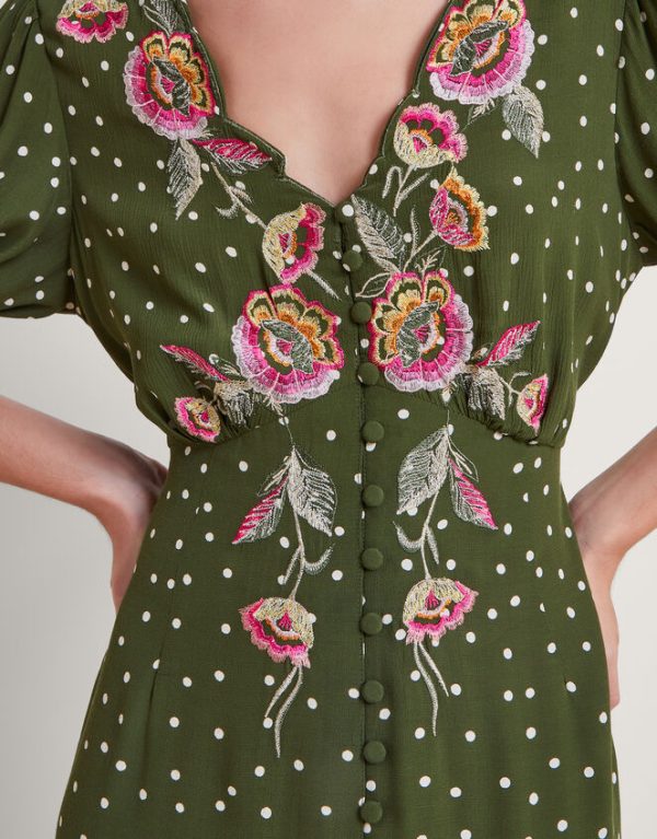 Monsoon Myla Embroidered Tea Dress Green - Image 3