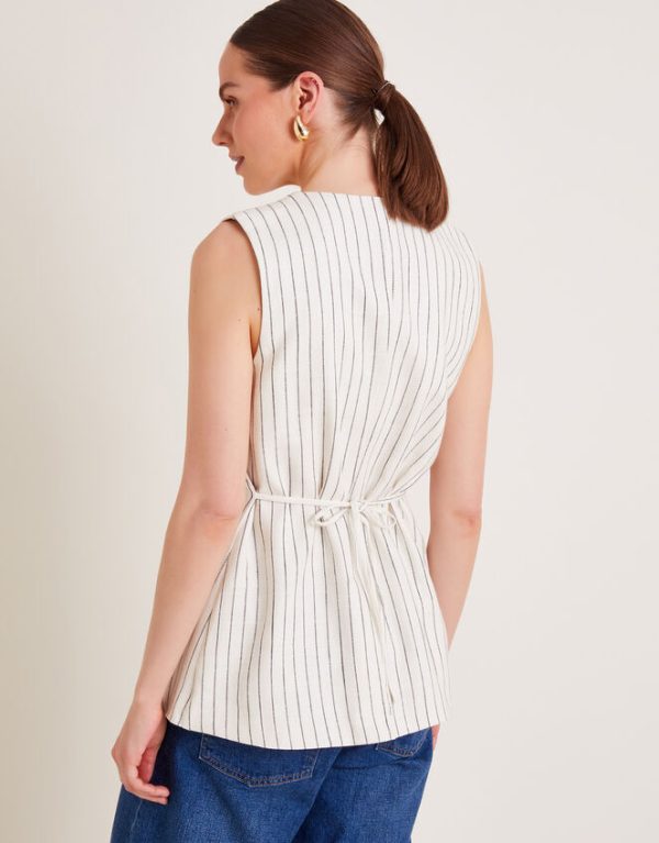 Monsoon Sara Stripe Waistcoat Ivory - Image 4