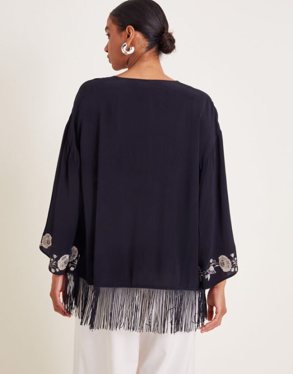 Monsoon Erin Embroidered Fringe Jacket Black - Image 4