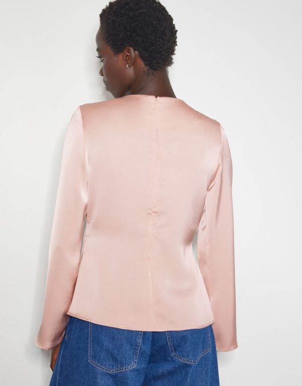 Monsoon Clarissa Long Sleeve Cowl Satin Top Pink - Image 3