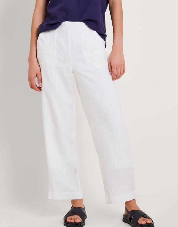 Monsoon Parker Short-Length Linen Trousers White - Image 2