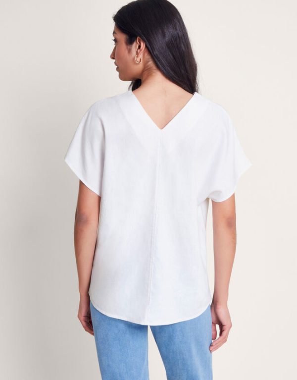 Monsoon Viola V-Neck Pintuck T-Shirt White - Image 2