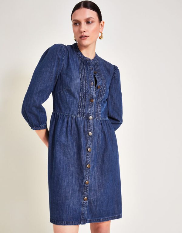 Monsoon Mae Pintuck Denim Dress Blue - Image 3