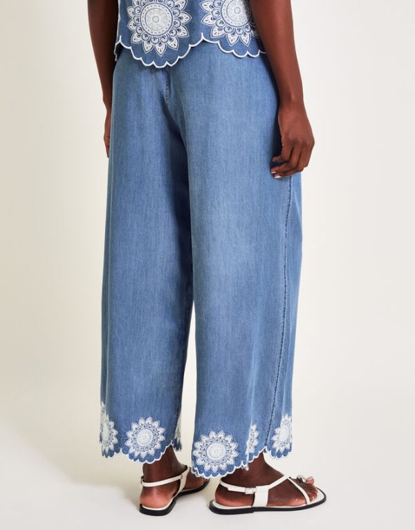 Monsoon Talia Embroidered Trousers Blue - Image 3