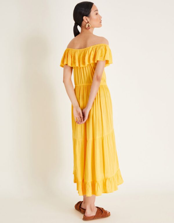 Monsoon Avani Bardot Ruffle Dress Yellow - Image 3