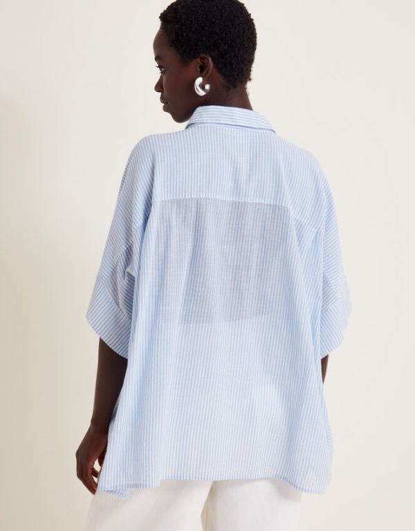 Monsoon Shyla Stripe Oversized Shirt Blue - Image 3