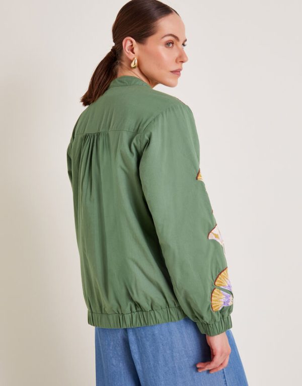 Monsoon Cristina Embroidered Bomber Jacket Green - Image 3