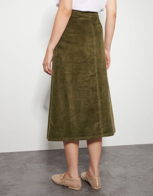 Monsoon Malika Corduroy Midi Skirt Green - Image 3