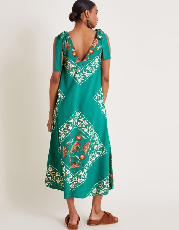 Monsoon Mila Border Print Midi Dress Teal - Image 4