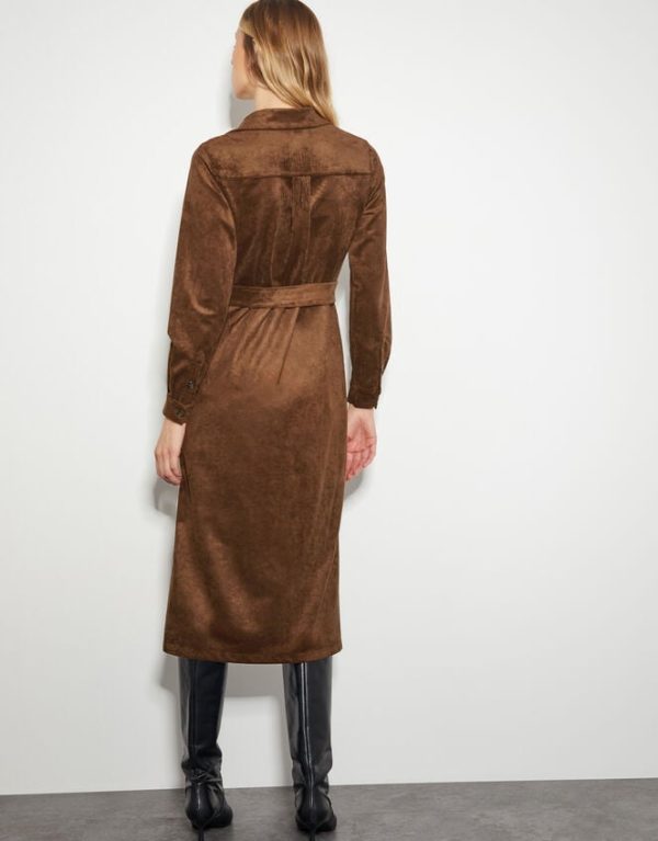 Monsoon Amber Suedette Midi Dress Brown - Image 3