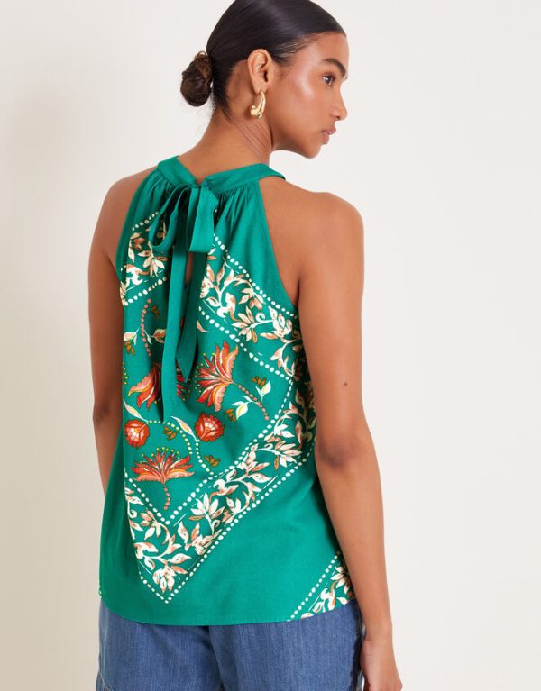 Monsoon Mila Scarf Print Halter Top Teal - Image 3