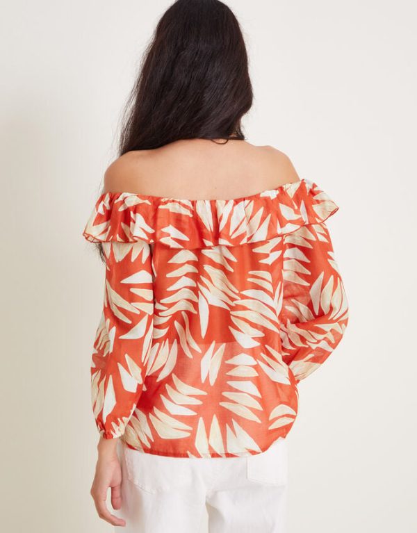 Monsoon Shelly Ruffle Bardot Top Orange - Image 3