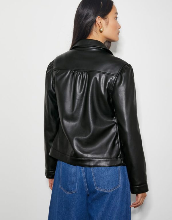 Monsoon Bella Faux Leather Bomber JacketBlack - Image 3