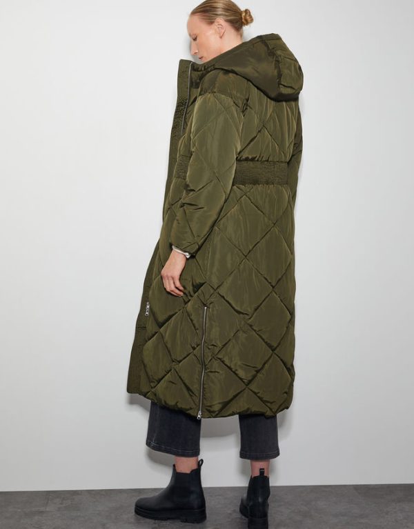 Monsoon Phoebe Fleece Quilted Puffer Coat Green - Image 3