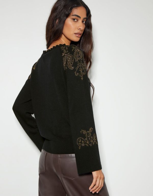 Monsoon Fay Embellished Fair Isle Jumper Black - Image 3