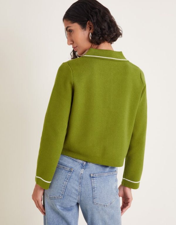 Monsoon Nicki Collar Knit Jacket Green - Image 3