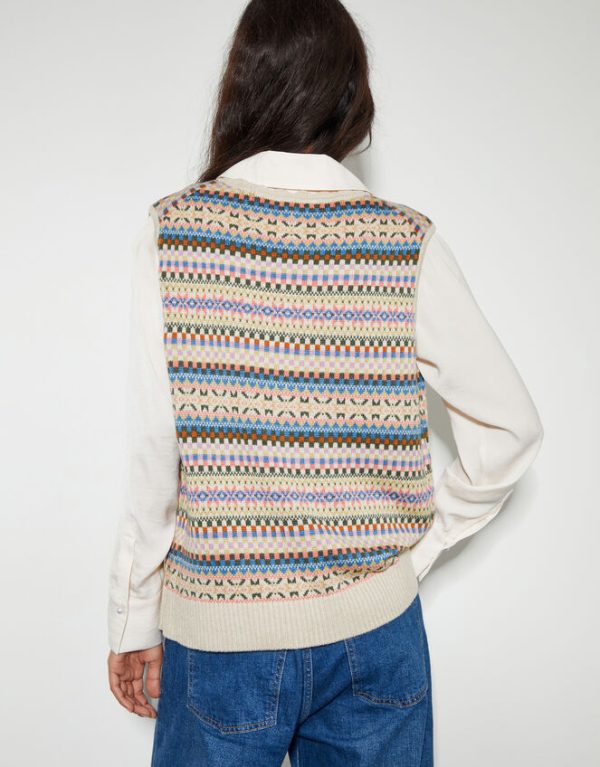 Monsoon Fawn Fair Isle Sweater Vest Natural - Image 3