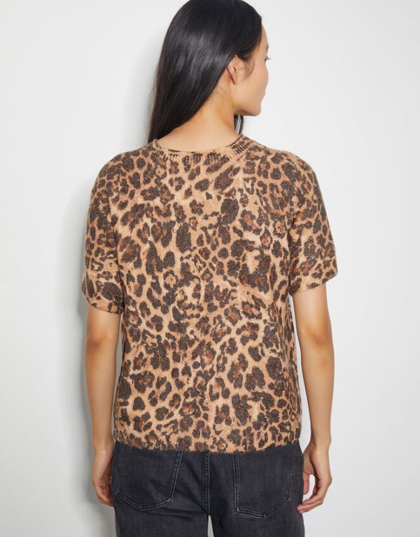 Monsoon Amy Leopard Print Short Sleeve Jumper Brown - Image 3