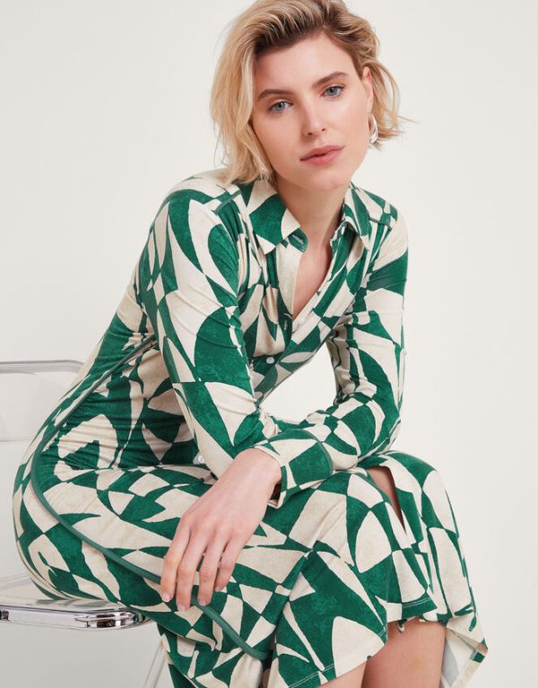 Monsoon Print Shirt Dress Green - Image 2