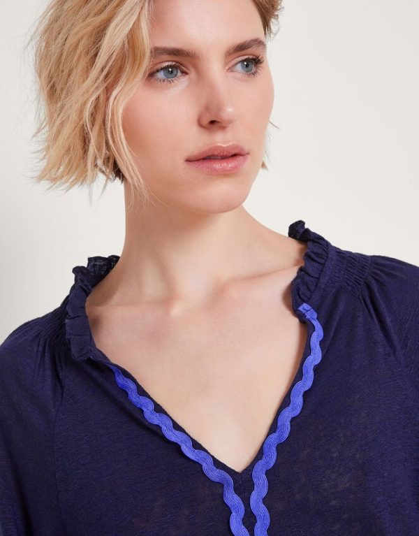 Monsoon Lola Embroidered Linen Top Blue - Image 2