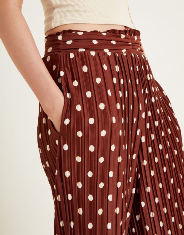 Monsoon Paris Spot Plisse Trousers Brown - Image 3