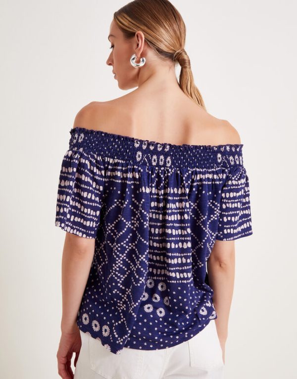 Monsoon Cindy Print Bardot Top Blue - Image 3