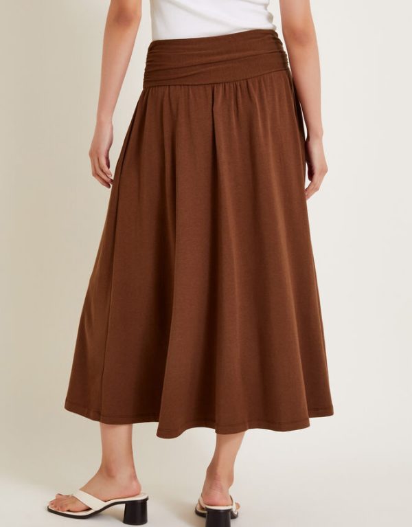 Monsoon Jourdana Jersey Midi Skirt Brown - Image 3