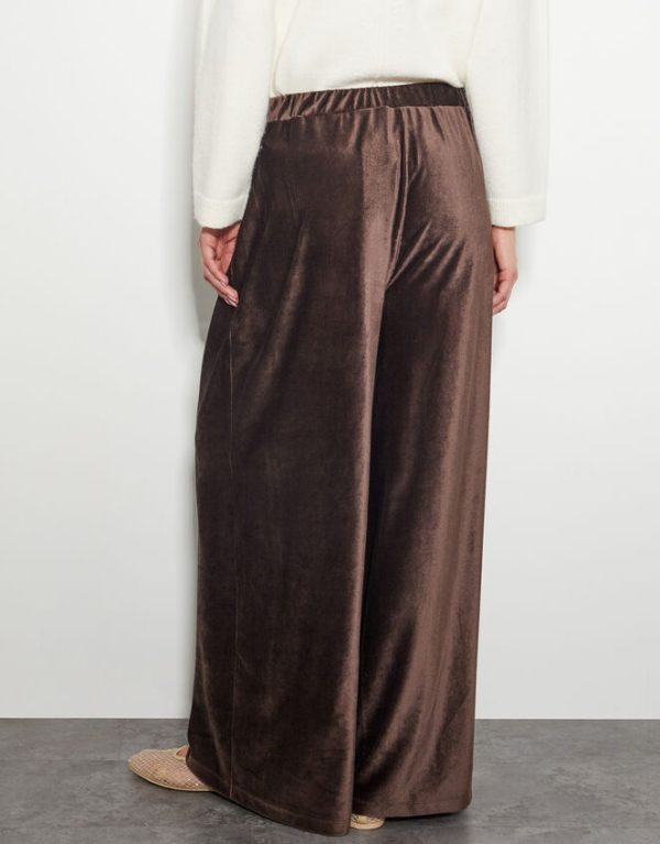 Monsoon Shay Rib Velour Wide Leg Trousers Brown - Image 3