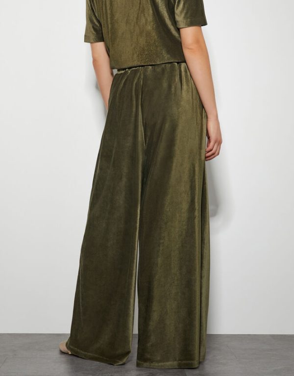 Monsoon Shay Rib Velour Wide Leg Trousers Green - Image 3