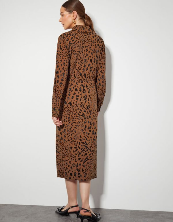 Monsoon Aubrey Jersey Leopard Print Dress Brown - Image 3