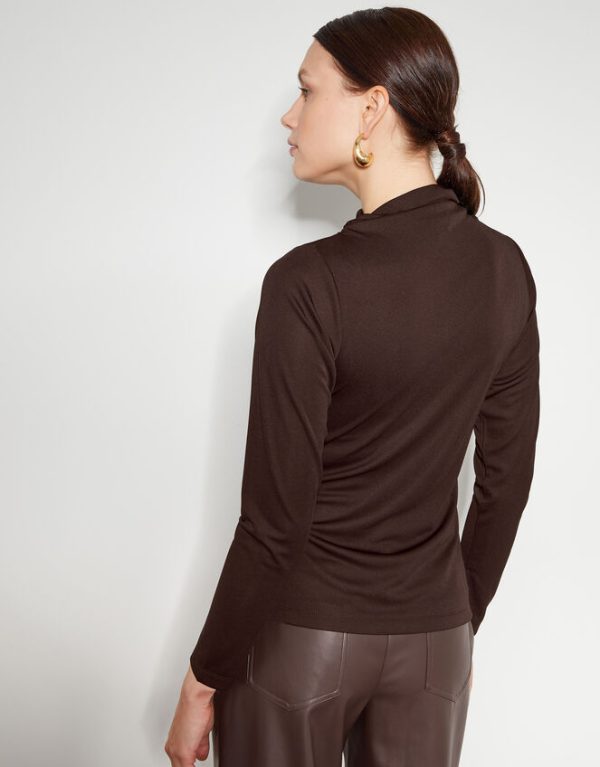 Monsoon Dayna Long Sleeve Drape Jersey Top Brown - Image 3