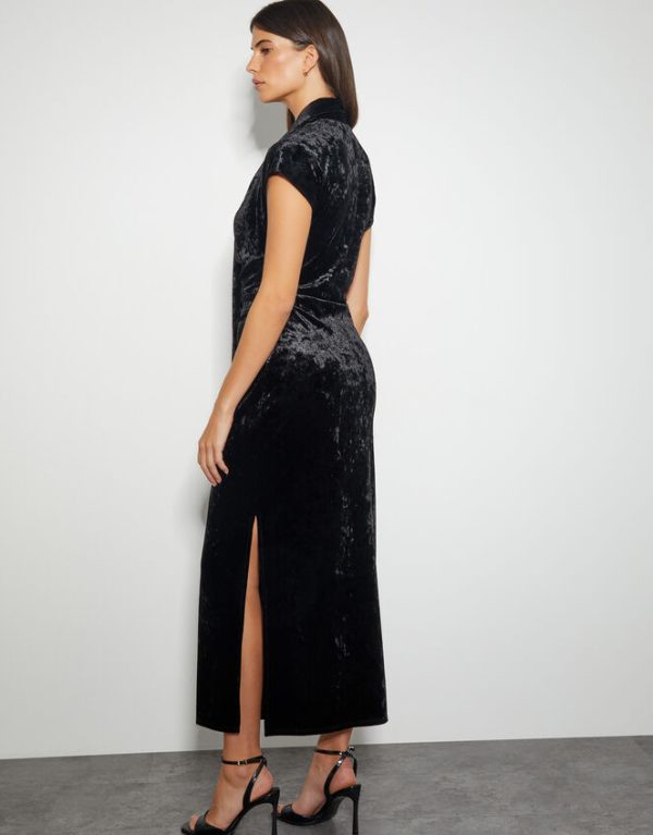 Monsoon Cece Crushed Velvet Cowl Midi Dress Black - Image 3