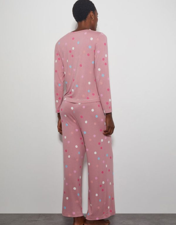 Monsoon Sabrina Spot Long Pyjamas Set Pink - Image 3