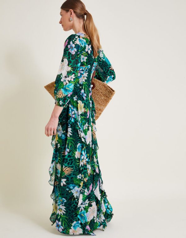 Monsoon Ani Floral Ruffle Dress Green - Image 3