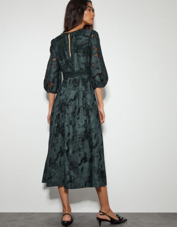 Monsoon Joanna Floral Lace Midi Tea Dress Green - Image 3