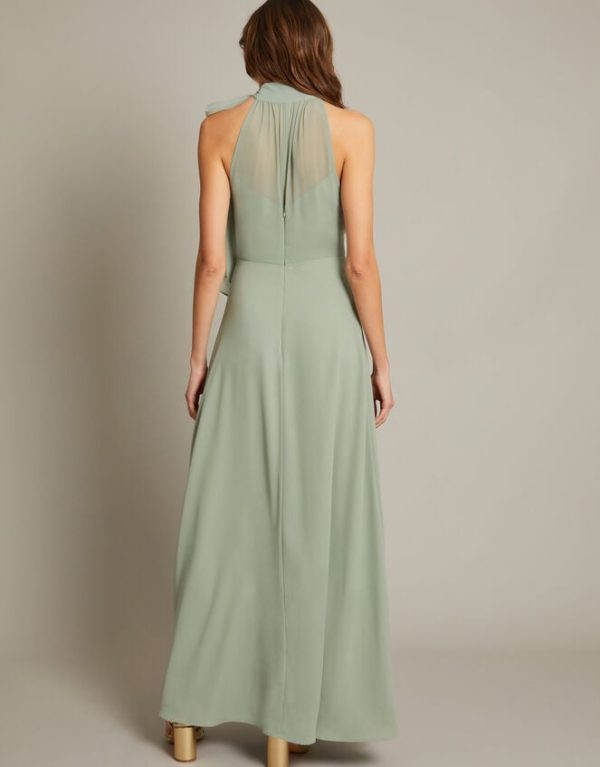 Monsoon Monika Halter Chiffon Maxi Dress Green - Image 3