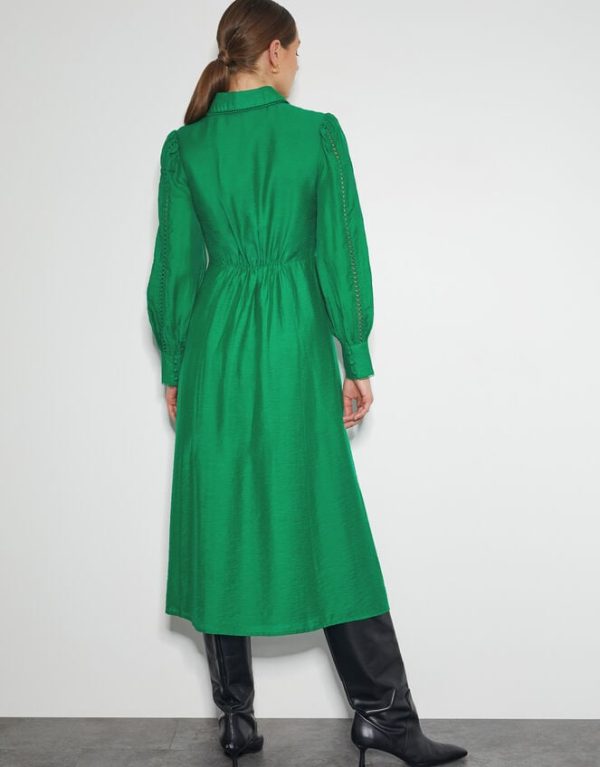 Monsoon Laila Lace Midi Shirt Dress Green - Image 3