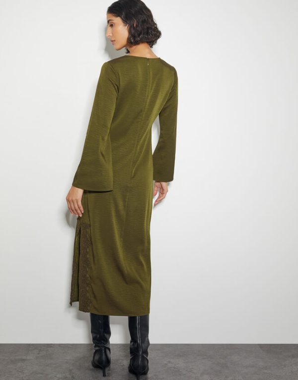 Monsoon Nyla Lace Long Sleeve Midi Dress Green - Image 3