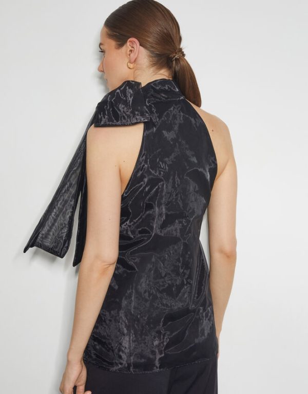 Monsoon Vera Sleeveless Organza Pussybow Top Black - Image 3