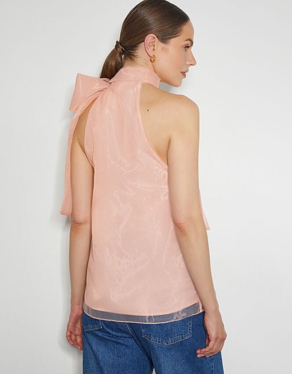 Monsoon Vera Sleeveless Organza Pussybow Top Pink - Image 3