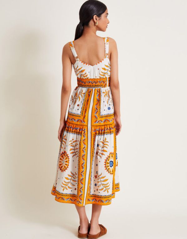 Monsoon Anya Border Print Dress Yellow - Image 3