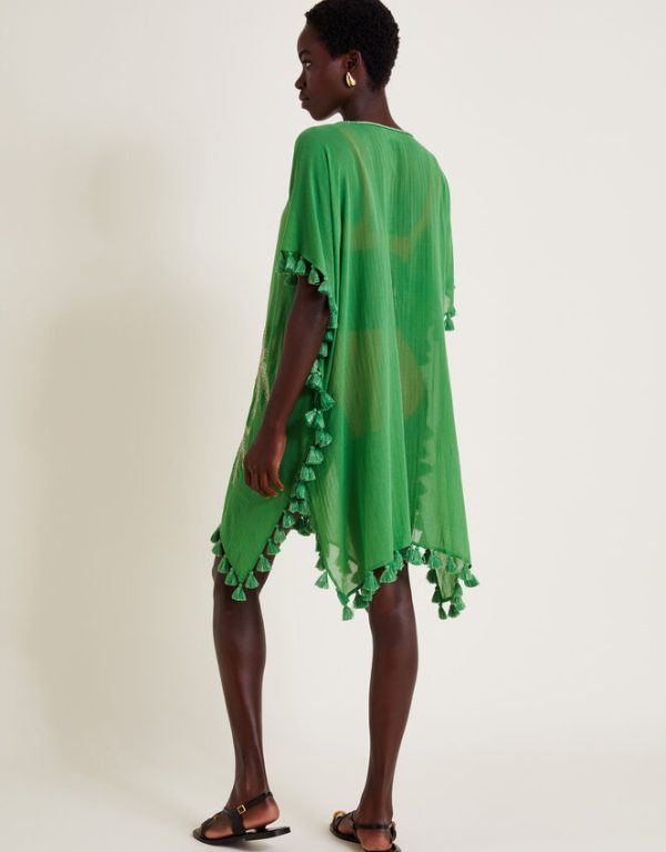 Monsoon Priscilla Embellished Kaftan Dress Green - Image 3